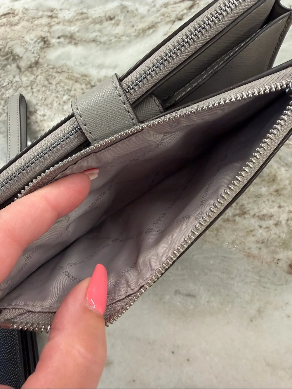 Michael Kors Light Grey Leather Wristlet Clutch
